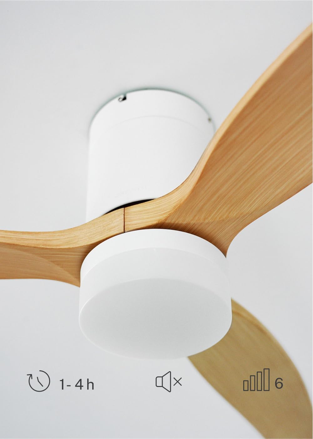 CREATE - Ventilateur plafond WindCalm - Ø112cm - lumière LED, pales bois, télécommande, 40W, été-hiver, 3 températures, 