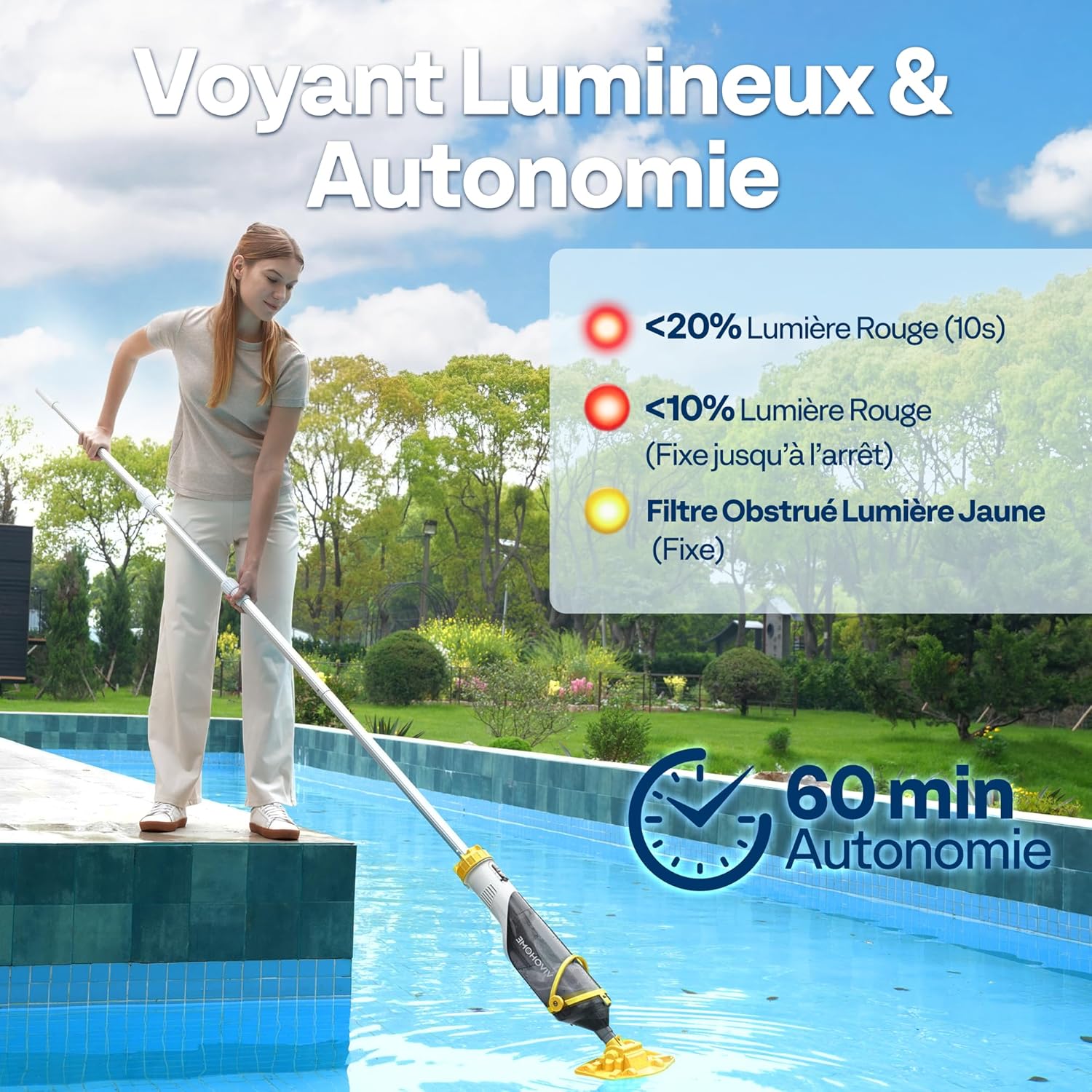 VIVOHOME - Aspirateur piscine sans fil - 278cm - 4200L/H, 4 filtres, autonomie 60min
