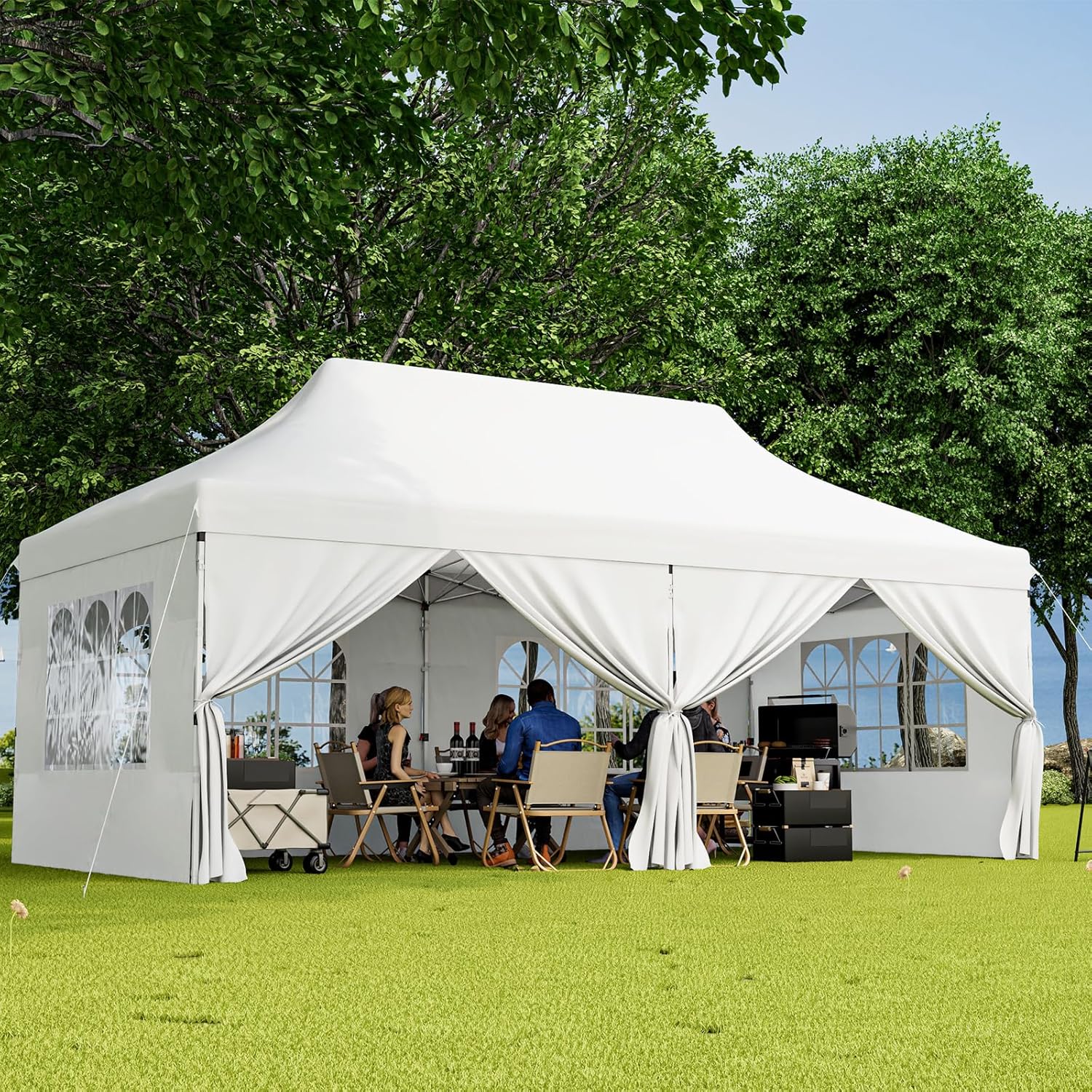 RELAX4LIFE - tonnelle pliante série 3x6 - 3x6 m - imperméable, 6 parois amovibles, hauteur réglable, portes zippées, ant