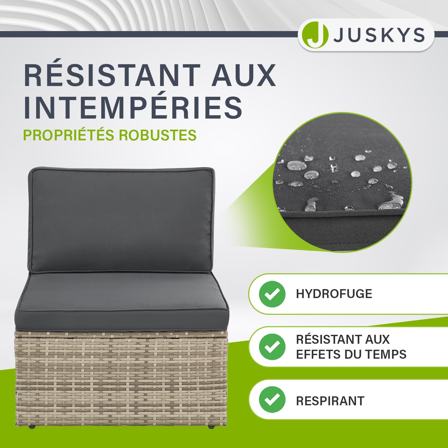 Juskys - Salon de jardin Salou - 6 places, polyrotin, table, coussins, résistant intempéries, gris