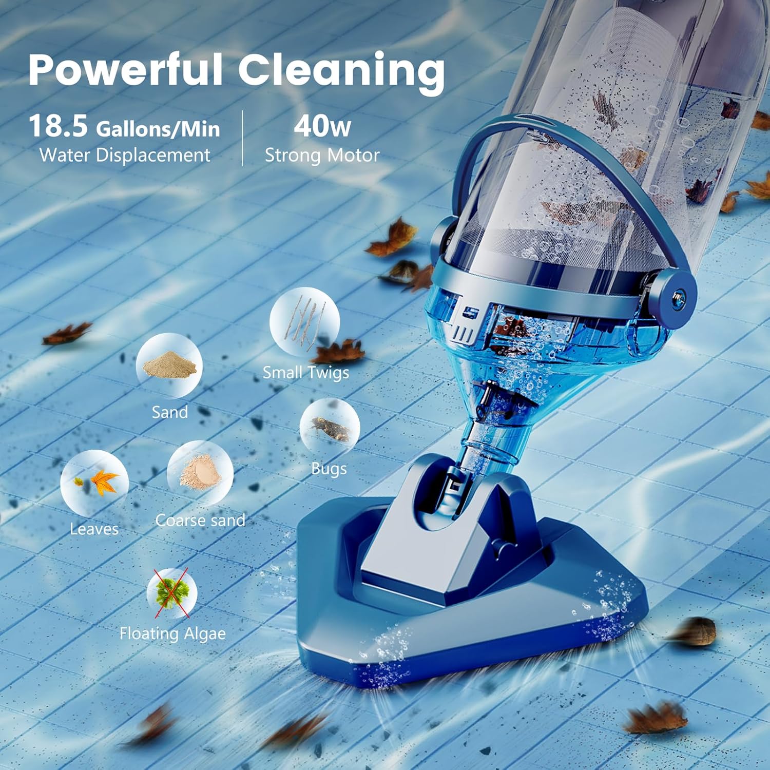 Enhulk - Aspirateur de piscine série sans fil - 222cm - 60min autonomie, 4 filtres, 4200L/h