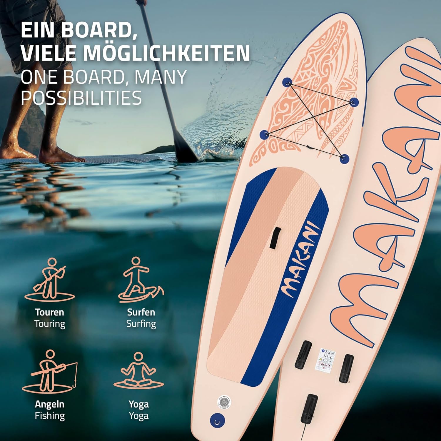 ECD Germany Stand Up Surf Paddle Board Gonflable 305/308/320/380 cm | PVC | jusqu'à 120/150 kg | Épaisseur 10/15 cm | Planche de Surf Pagaie Sac de Transport Pompe à Air | Diverses Couleurs Modèles