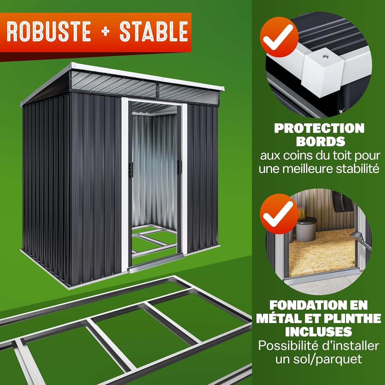GARDEBRUK - Abri de jardin 3,4m³ 196x122x180cm 2 fenêtres fondation