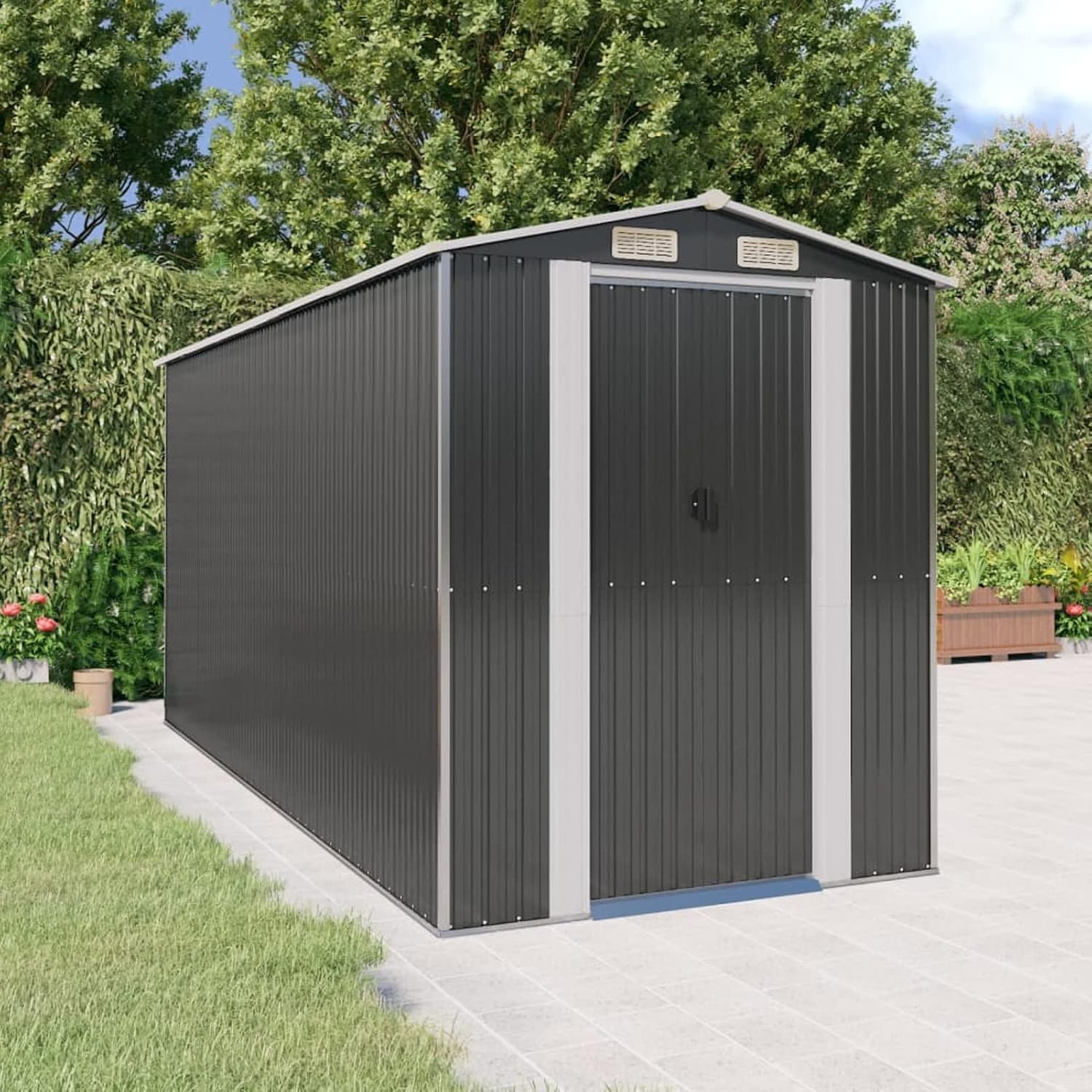 Homgoday - Grand Abri de Jardin Metal Gris Anthracite - Spacieux, Ventilation