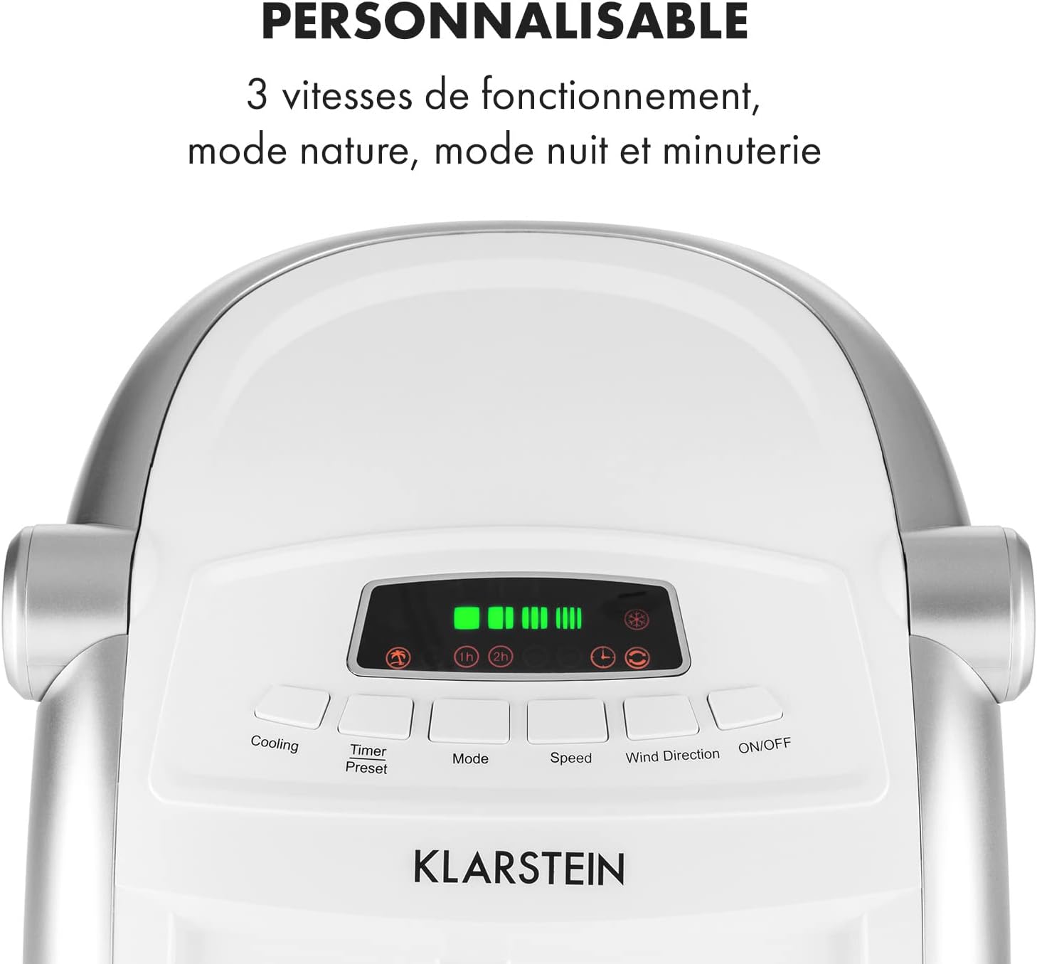 Klarstein Rafraichisseur d'Air 4 en 1, Climatiseur Portable, Humidificateur, Ventilateur, Ioniseur, Climatiseur Mobile Sans Évacuation, Pack Glacons, Réservoir 6L, 65W, Puissant Débit d'Air 444m³/h