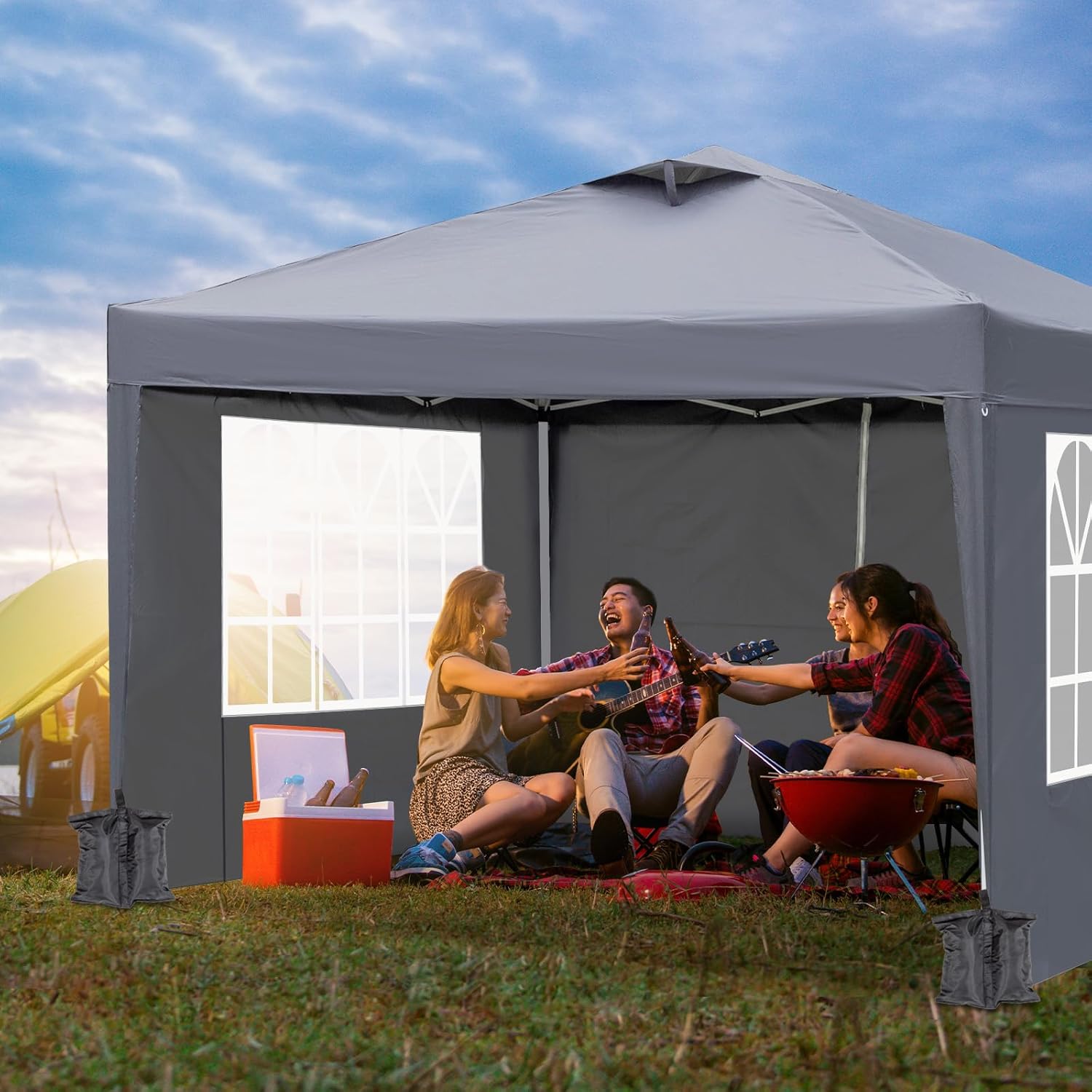 LEADZM - Tonnelle pliante jardin - 3x3m - 4 parois, UV50+, sacs sable, réglable