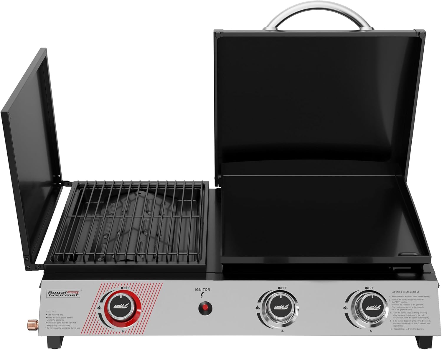 Royal Gourmet - barbecue gaz 3 brûleurs - 8,5kW - plancha, grille, couvercle multifonction
