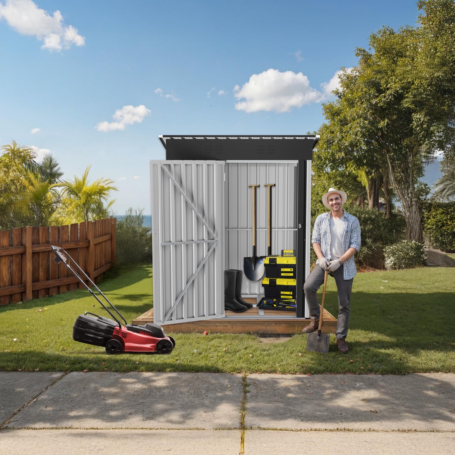 Abri de Jardin Métal – Cabane/Cabanon de Jardin Extérieur pour Outils, Vélos ou Moto – Abri Jardin Résistant aux Intempéries avec Grande Ouverture de Porte (Blanc, 153 × 75 × 180.5 cm)