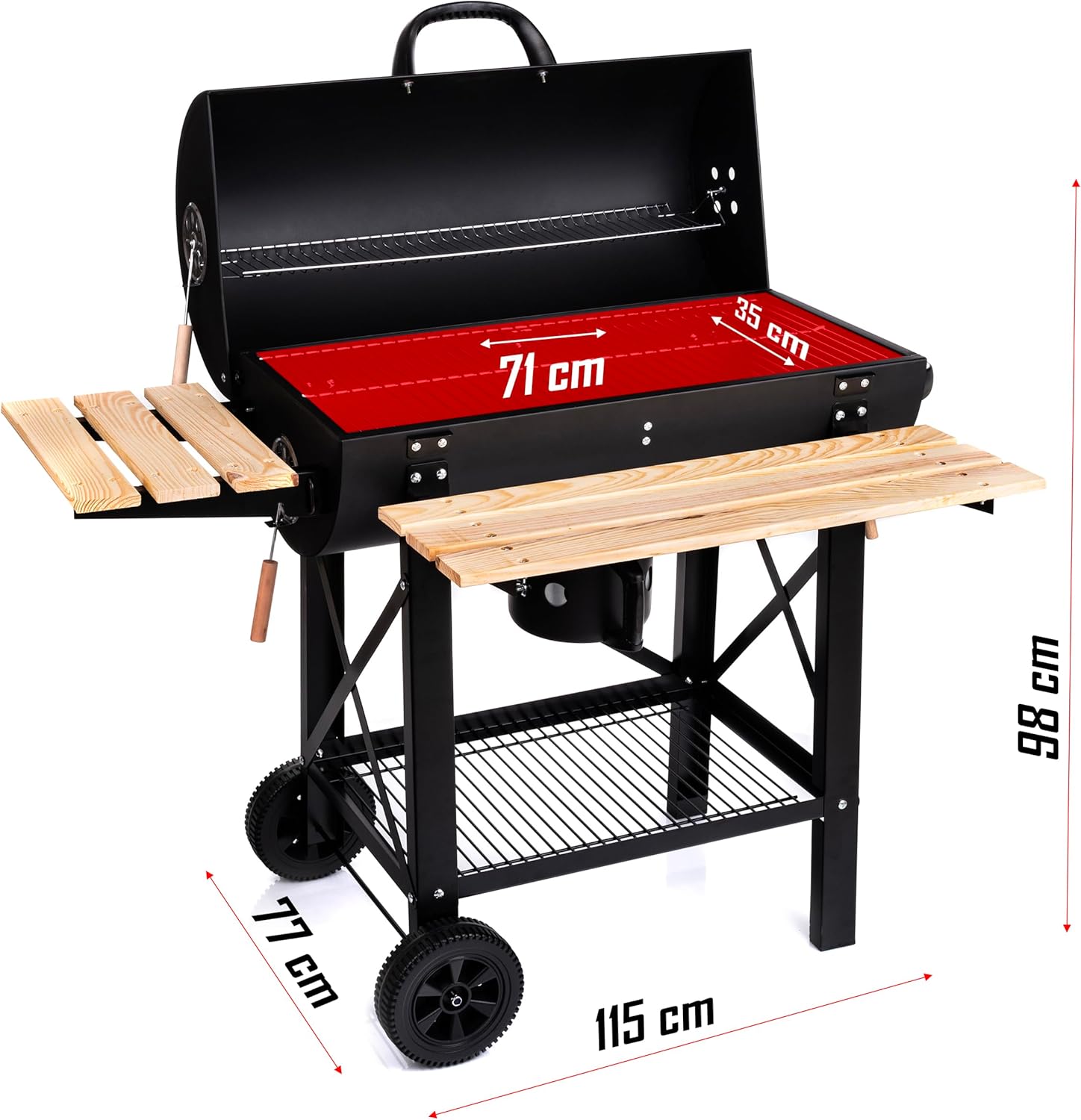 LEHMANN - Barbecue XL avec couvercle, étagères bois, roulettes, 69207