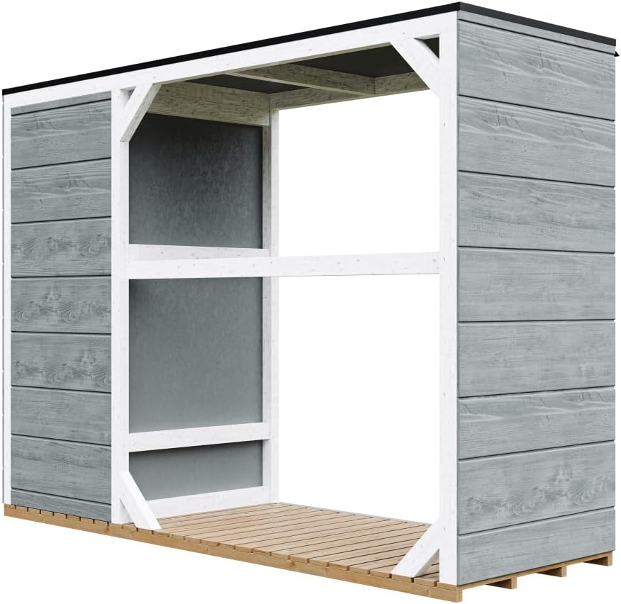 TIMBELA - abri à bûches moderne, 75x217x159 cm, rangement outils, M981