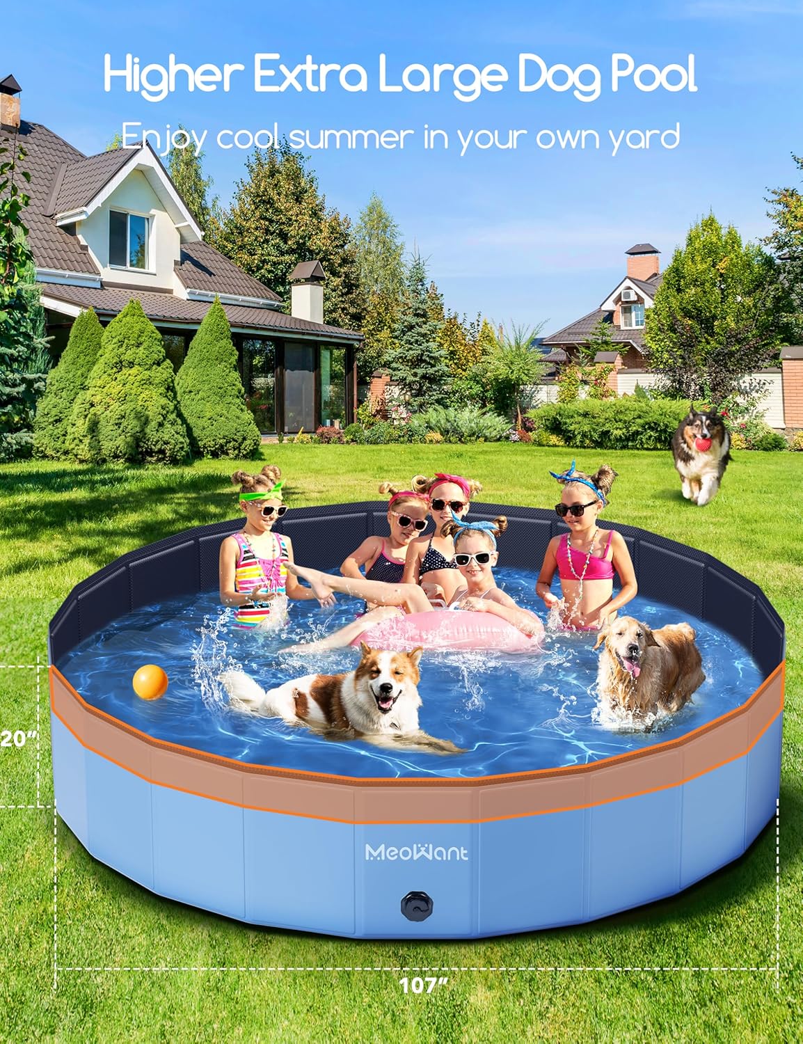 Meowant Piscine pour Chiens, Piscines Pliables pour Chiens de Grande Taille, Piscine de Bain pour Animaux de Compagnie, Baignoire Portable Antidérapante pour Chien intérieure et Extérieure (272 * 50)