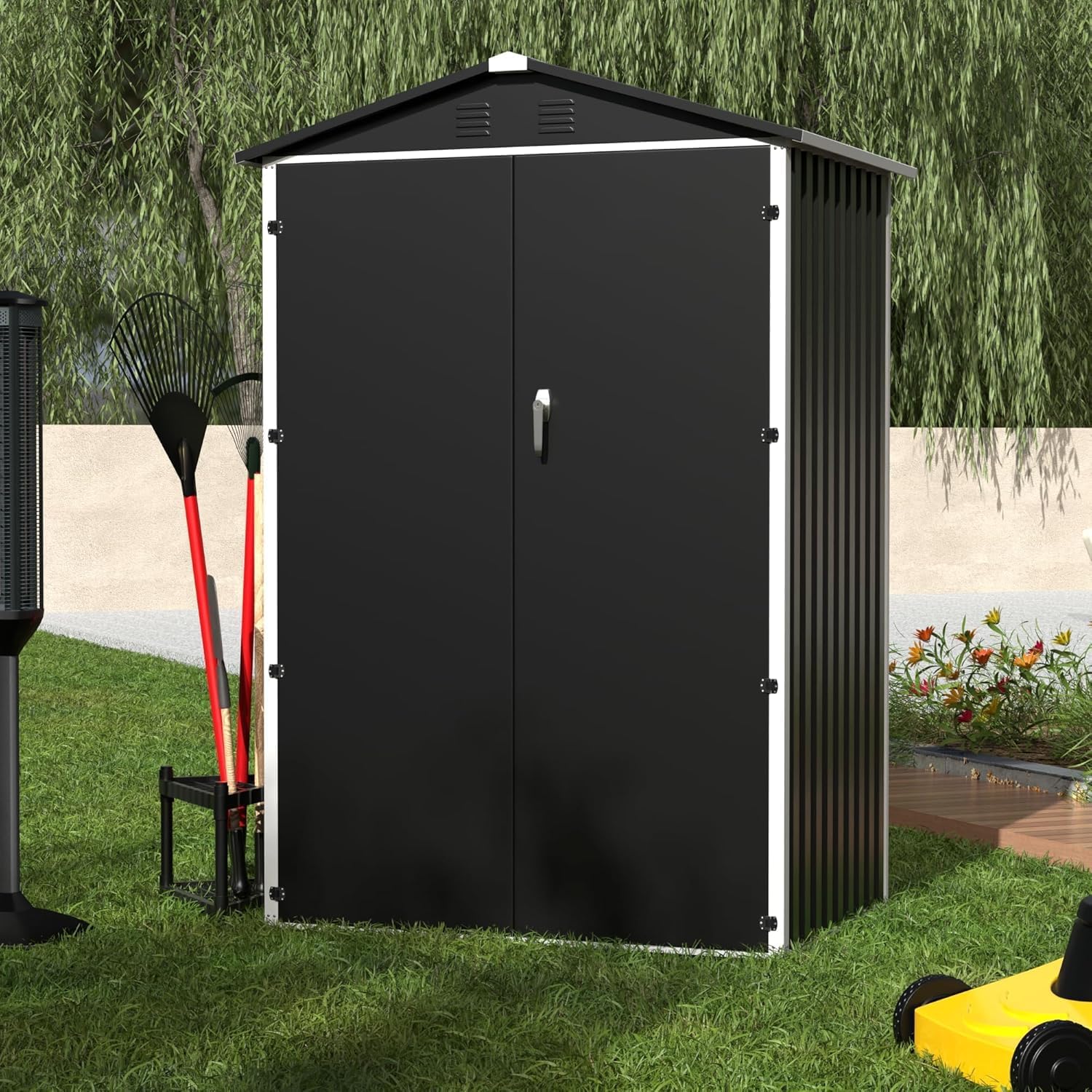SUPEER - Abri de jardin toit incliné 125x88.5x185cm - Résistant, noir