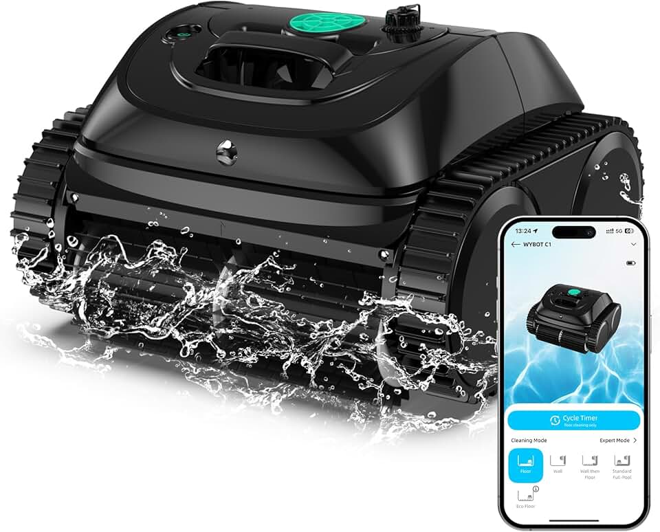 WYBOT C1 Robot Piscine Fond et Parois 150 Min Aspirateur Piscine avec Planification Intelligente des itinéraires, Nettoyage entièrement Automatique du Sol, 150m² Nettoyage Rapide(Vert Noir) Certifié ClimatePartner