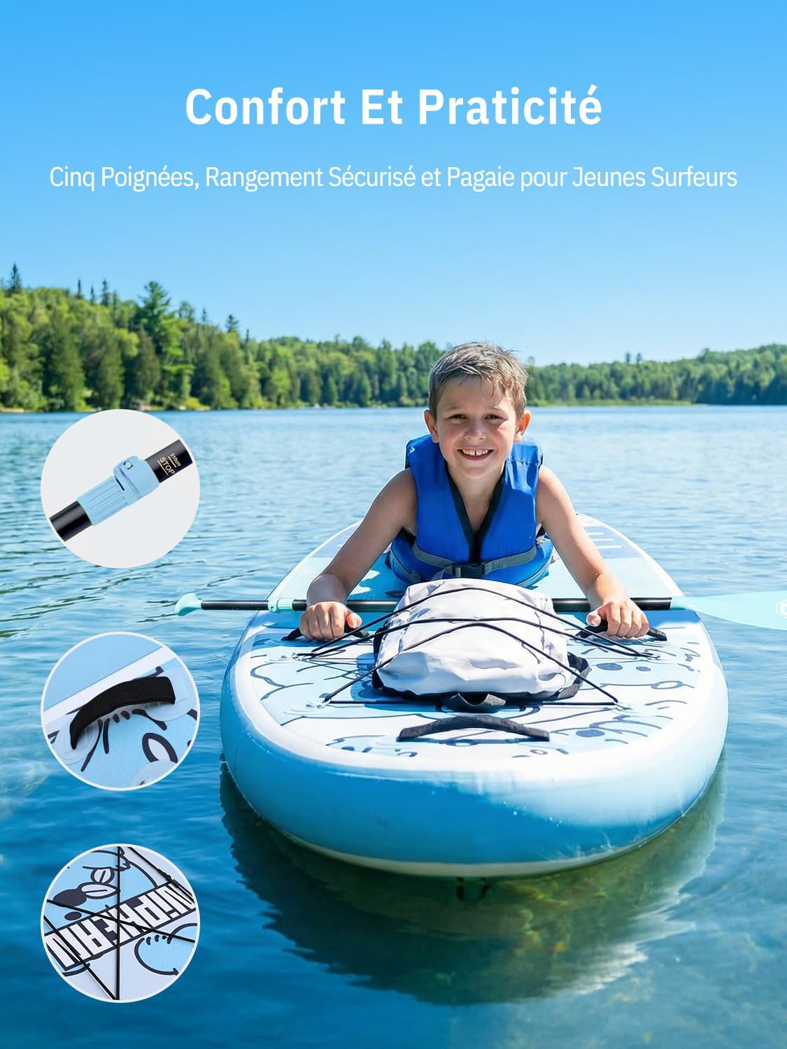 Niphean Extra Large Paddle Gonflable, Sup à 2+1 Personnes/Famille, Planches de Stand Up Paddle Gonflables avec (Idéal Débutant) Aileron Équilibré, Housse Étanche, Paddle Gonflable Adulte, Cadeaux