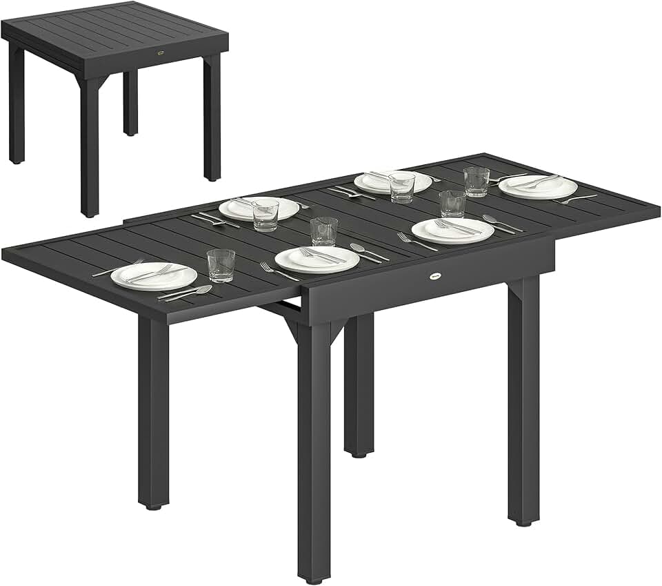 Outsunny - table extensible aluminium/acier - 160/80x80x75 cm - noire