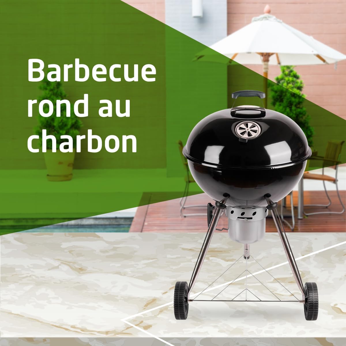 Amig - Fireplus barbecue rond 68x64x100cm, couvercle, roues