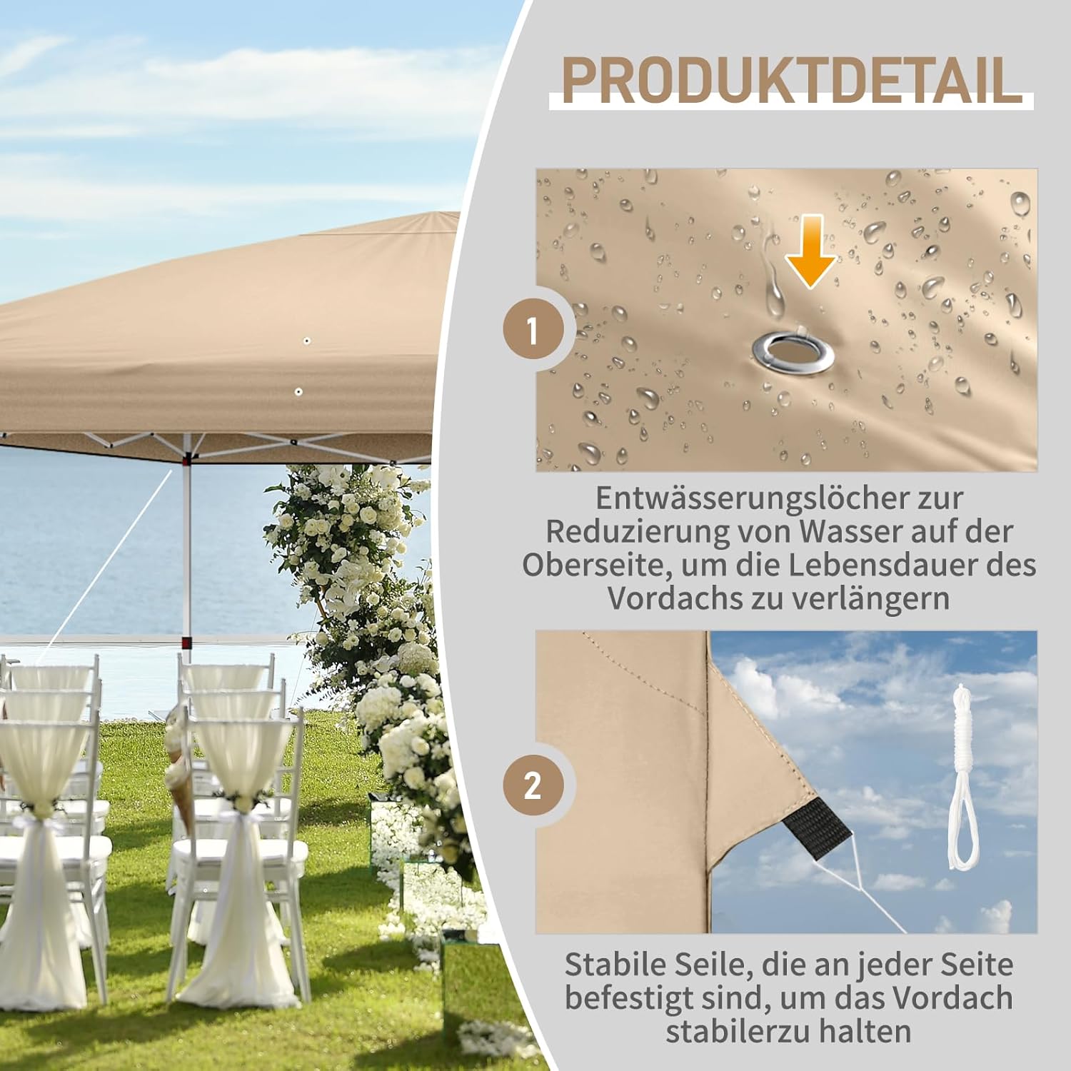 LEADZM - Tonnelle pliante série référence - 3x6m - imperméable, UV 50+, hauteur ajustable, 6 moustiquaires