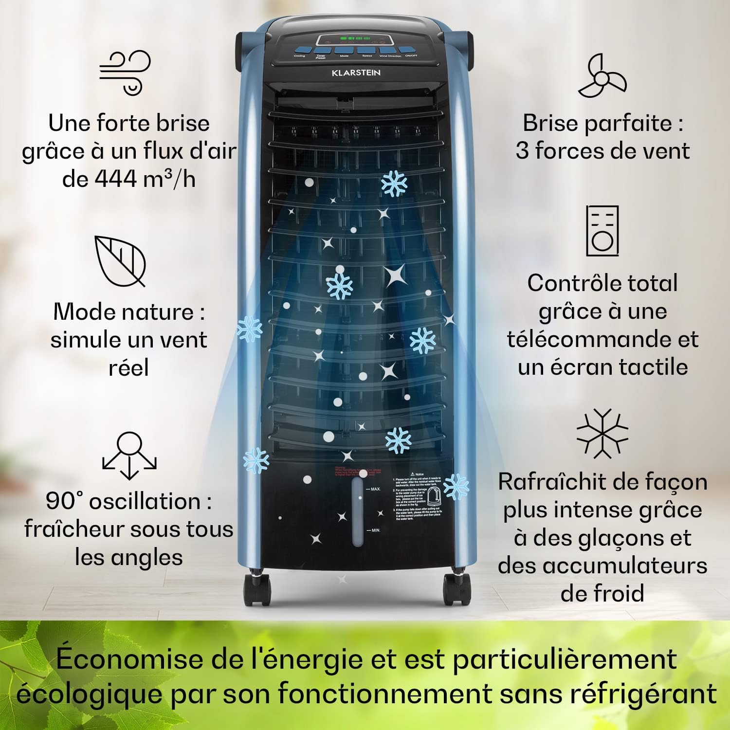 Klarstein - Rafraichisseur d'air 4 en 1 - 6L - clim, humidificateur, ventilateur, ioniseur, 65W, 444m³/h