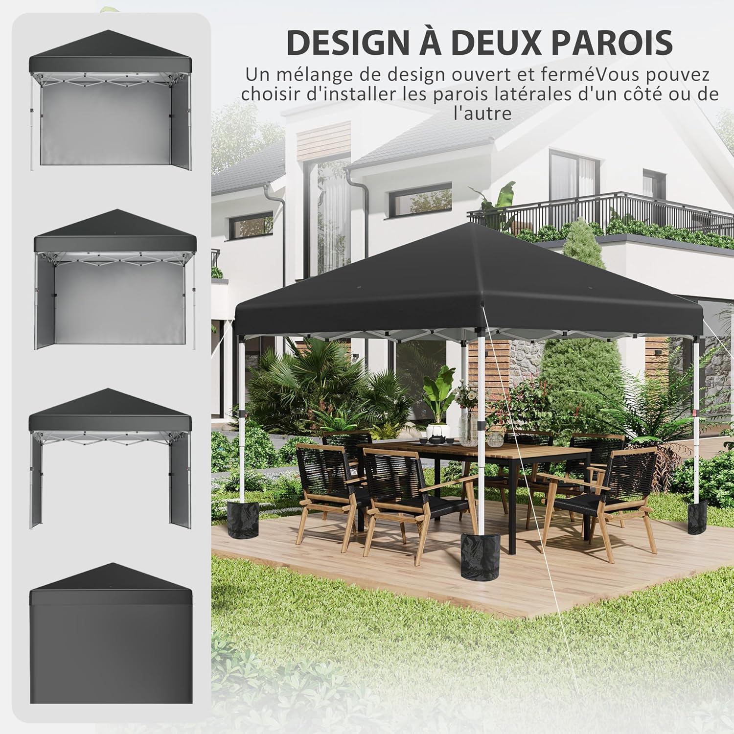 Outsunny - tonnelle pop-up réglable - 297x297x288 cm - UV 30+ 2 parois