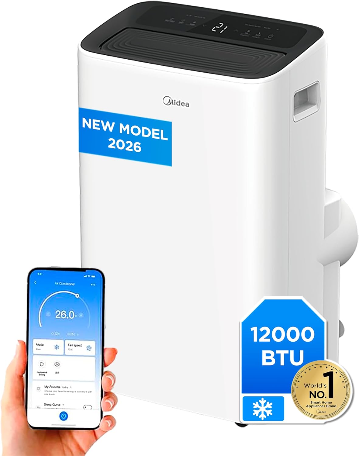 Midea - Climatiseur mobile 4 en 1 silencieux, 12000 BTU, contrôle app, compact - MPP1-12CRN1