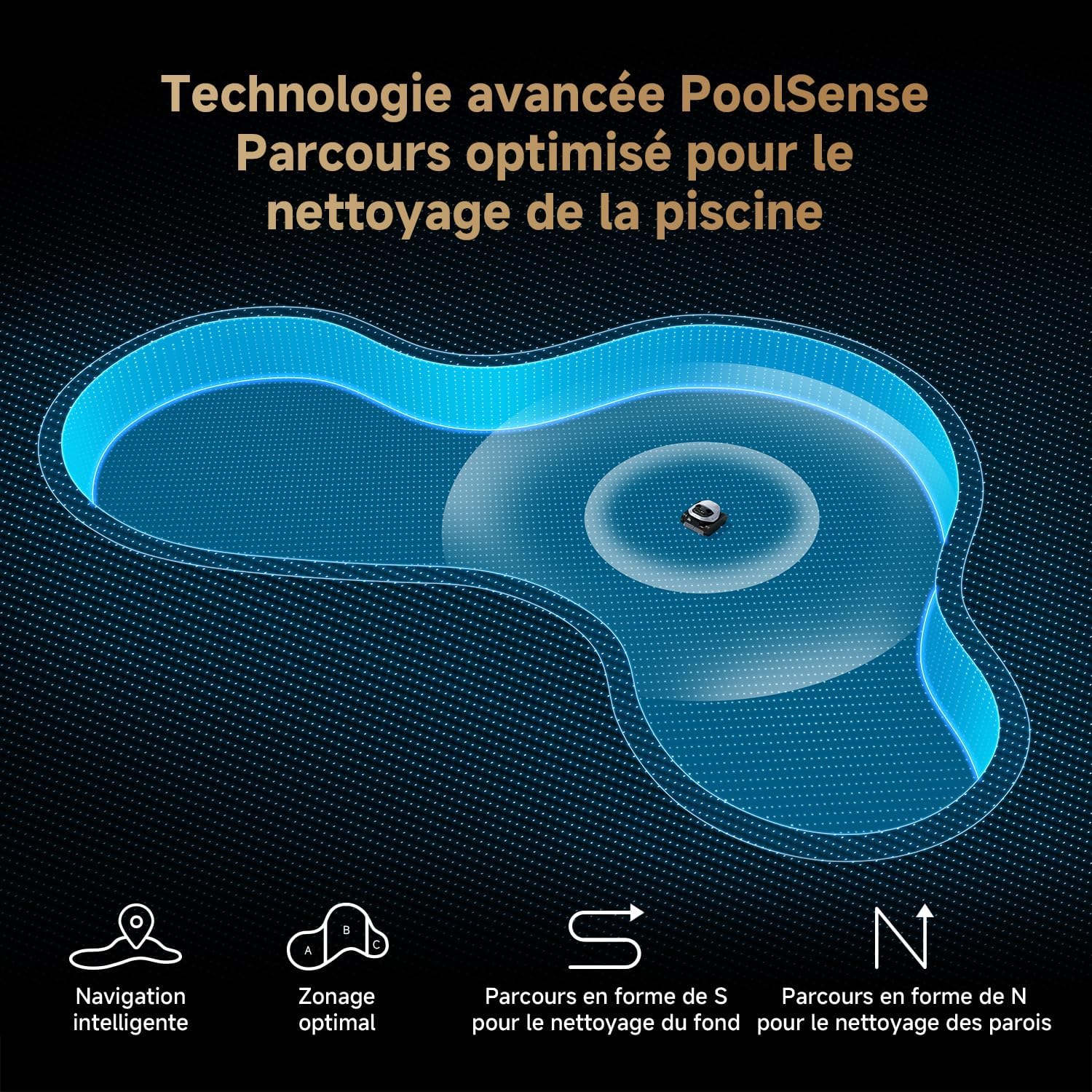 DREAME Z1 Pro Robot Piscine sans Fil, Puissance d'Aspiration 30 000 LPH, Nettoyage du Fond, Parois et Ligne d'eau, Télécommande Manuelle, 240 Min, Jusqu'à 200 m²