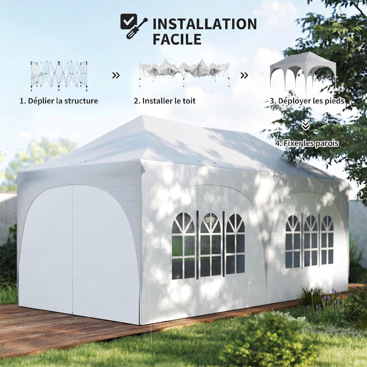 Outsunny - tonnelle pliante 3x6m, imperméable, anti-UV, 6 parois