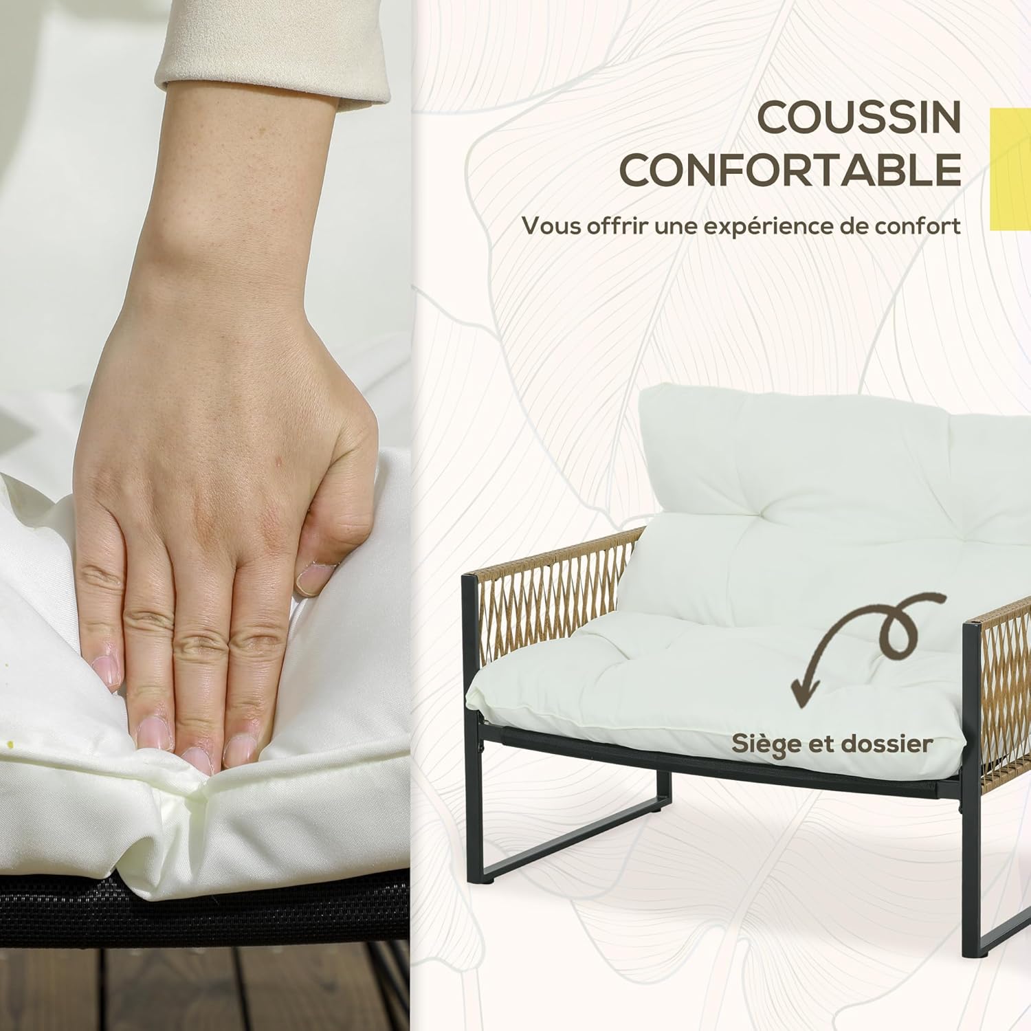 Outsunny - salon de jardin 4 pièces canapé, fauteuils, table, coussins - acier/résine, crème