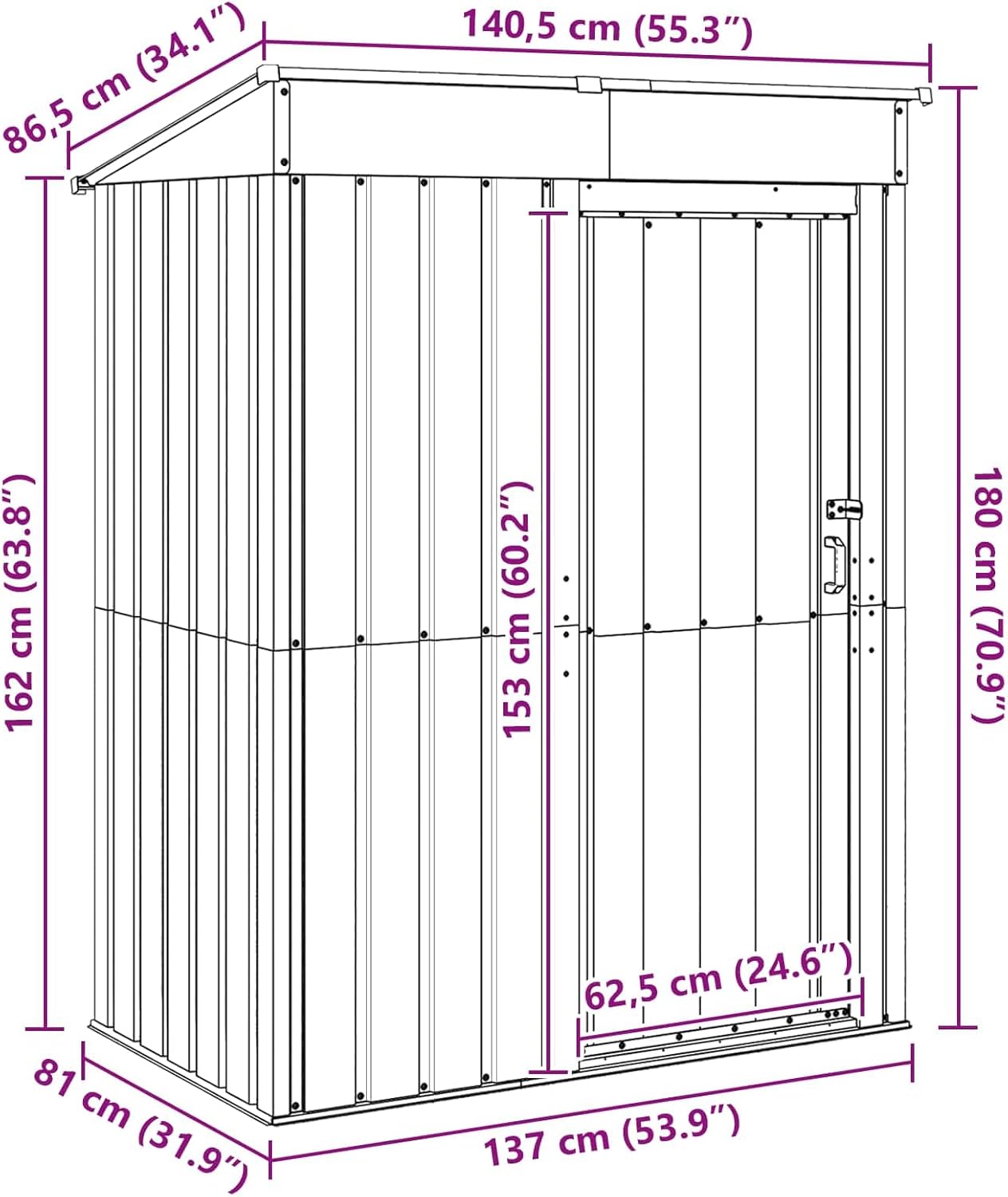 vidaXL - Cabanon de jardin - 137x81x180 cm - abri métal robuste