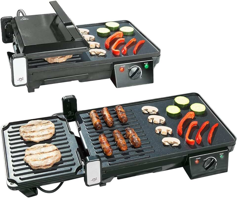 Rosenstein & Söhne - grille-plancha 2 en 1 2000W - table - cuisson rapide