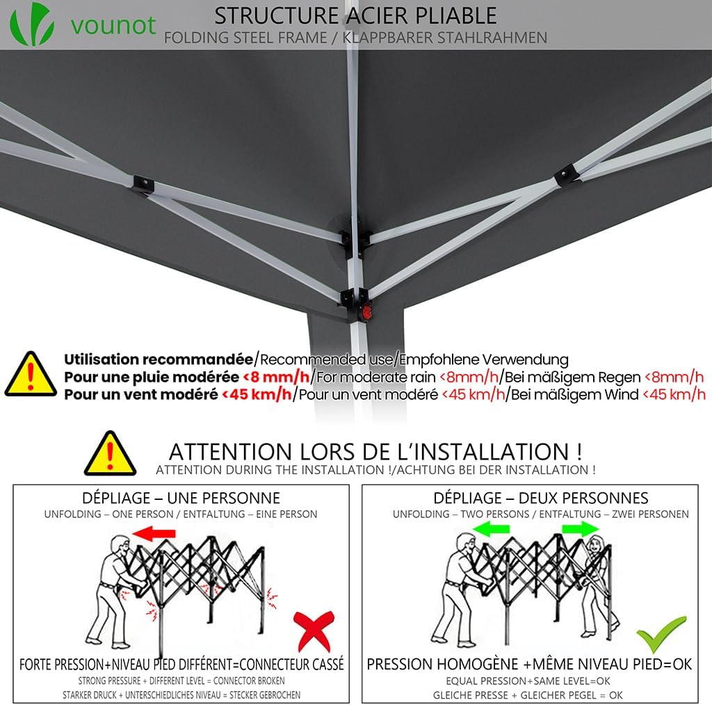 VOUNOT - tonnelle pliante 3x3m - installation rapide, accessoires inclus