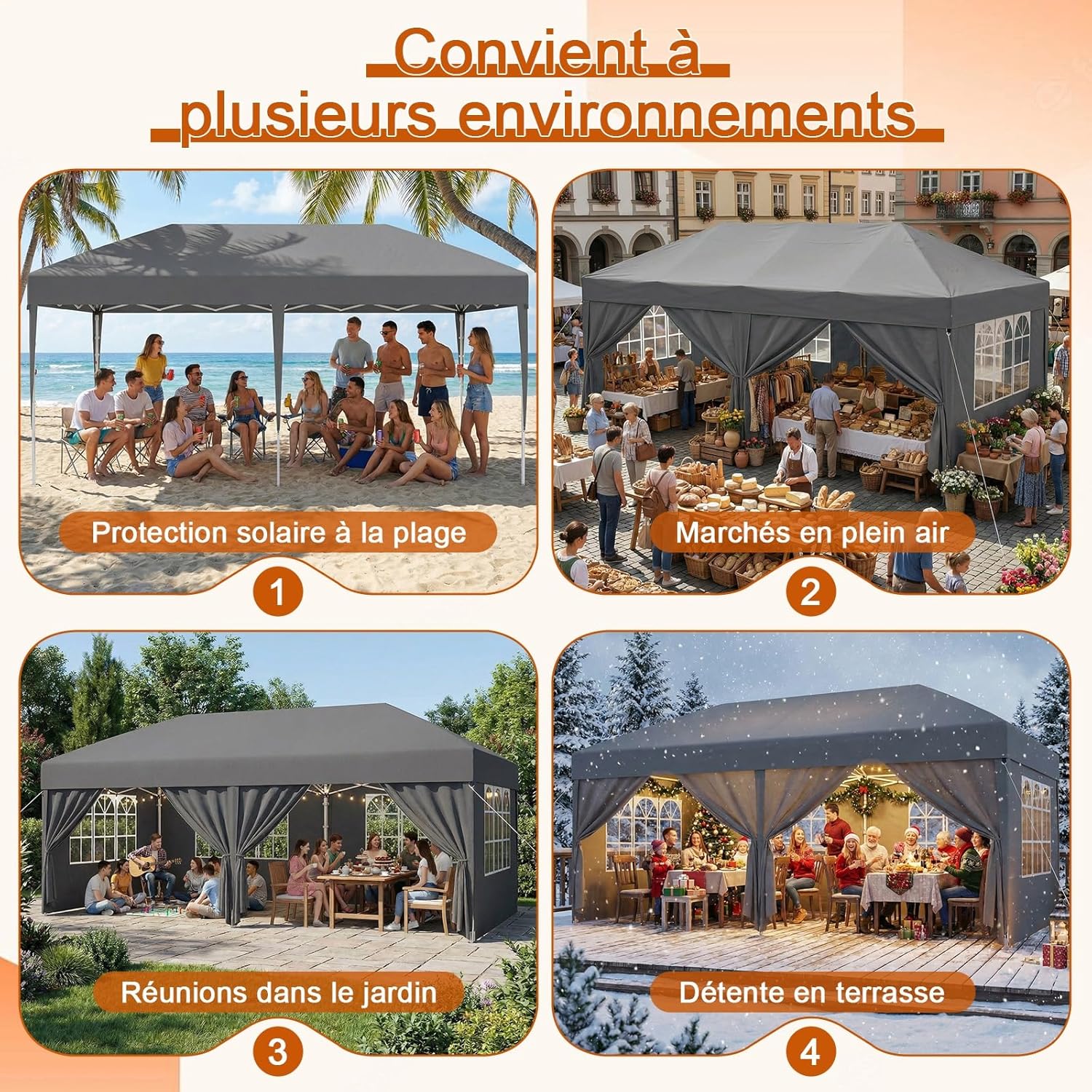 Devoko - Tonnelle pliante série Pop Up - 3x6 m - Imperméable, 6 parois, UV 50+