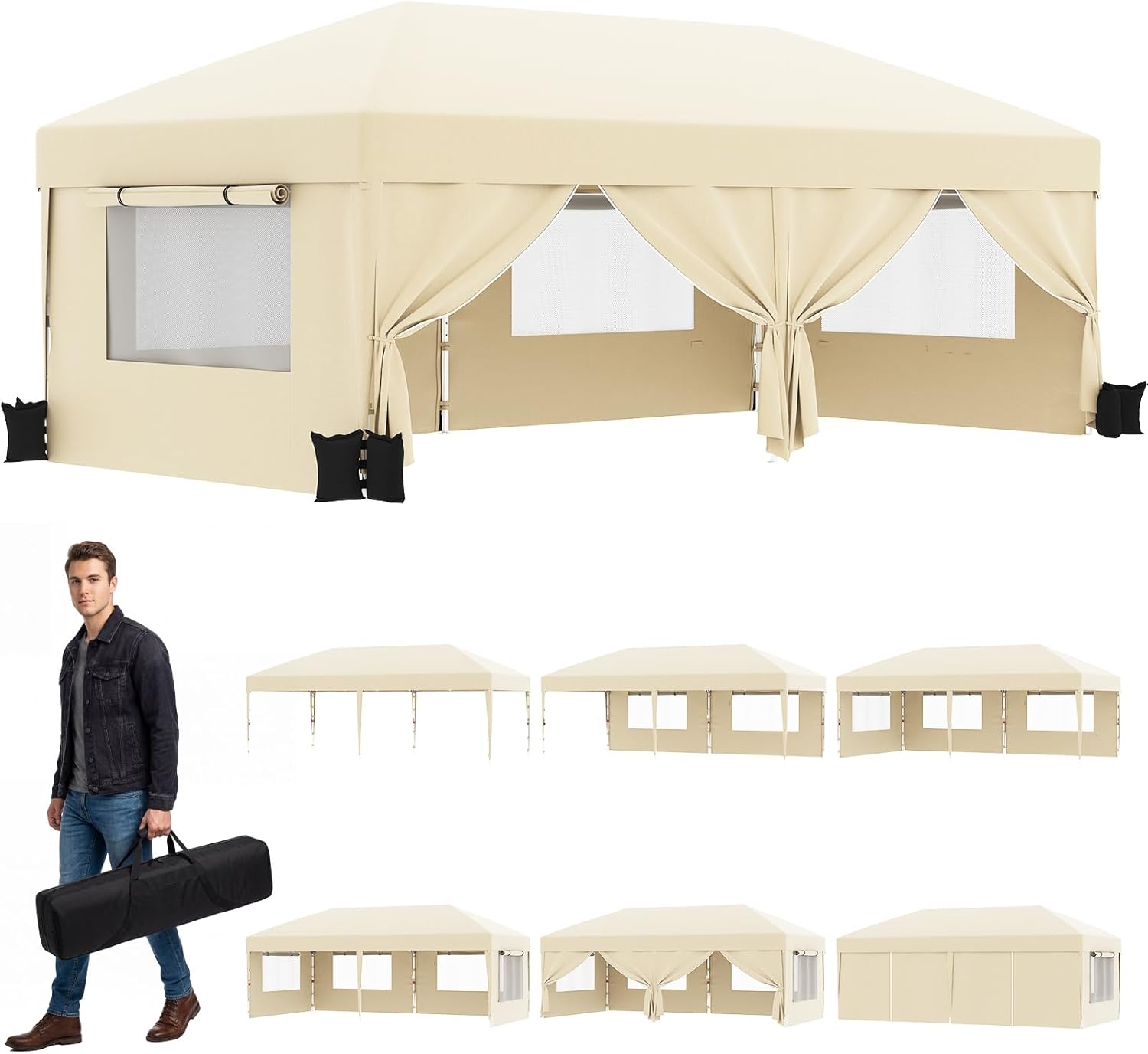 JUMMICO - tonnelle pliante - 3x6m - moustiquaire, imperméable, anti-UV