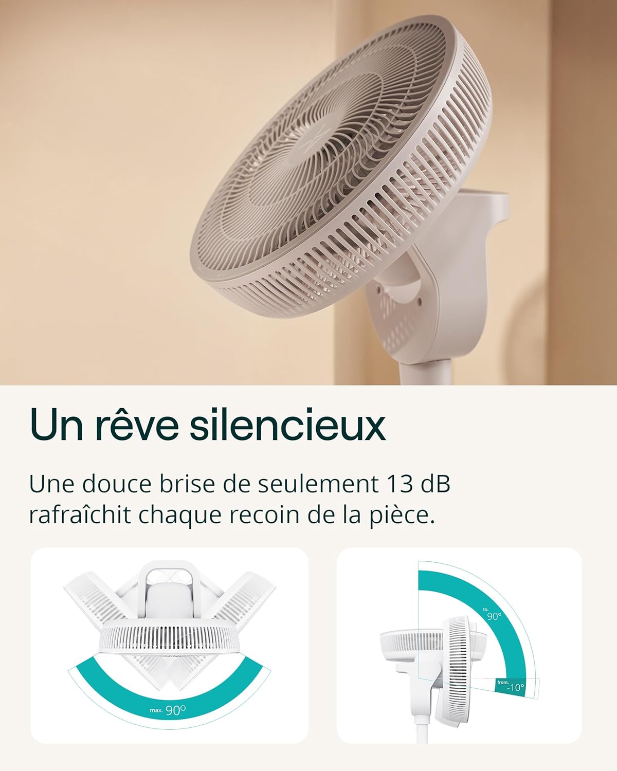 Duux Whisper 3 Ventilateur sur Pied – Ventilateur Économe en Énergie avec 26 Vitesses, Minuterie et Mode Nuit – Hauteur Réglable (73–95 cm) – Oscillation Horizontale et Verticale – Blanc