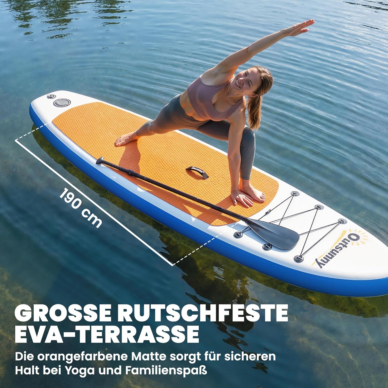 Outsunny Planche de stand up paddle gonflable de 305 cm avec pagaie réglable en aluminium, aileron amovible, dragonne antidérapante, accessoires pour sac à dos, 150 kg, pour adultes