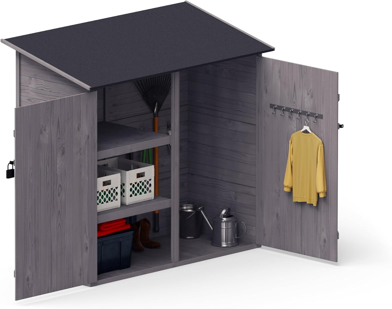 Upyard Abri à Outils avec système d'étagères - Abri de Jardin Moderne en Bois - Abri de Jardin avec Toit à pignon, 150 x 70 cm, Gris