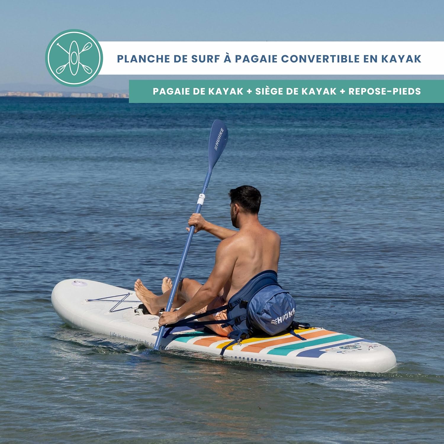 HUIIKE - Paddle gonflable adulte, 305x84x15cm, stabilité, 130kg