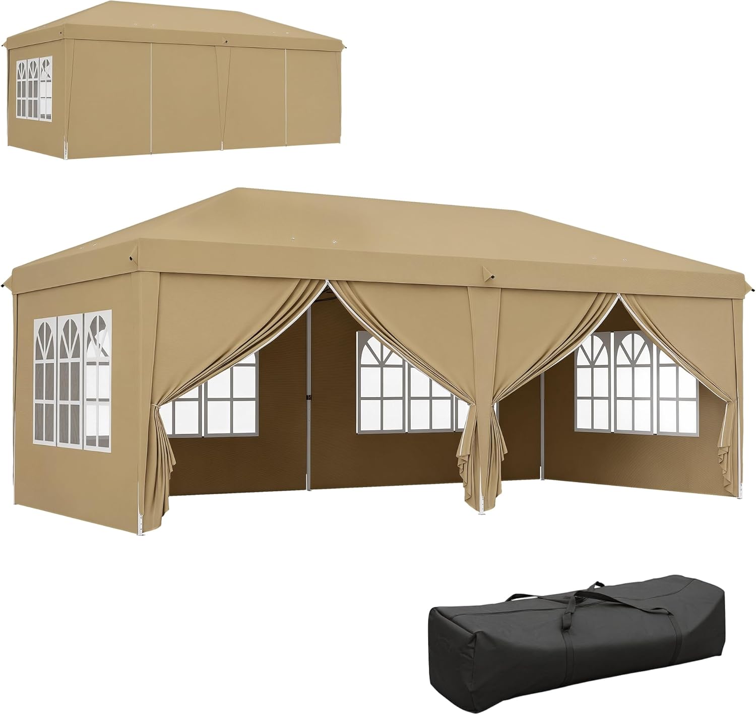 Outsunny Tonnelle de Jardin 3x6m Barnum Pliant avec Côtés Amovibles - Tente de Réception Structure en Acier Renforcée - Abri de Jardin Pop-up pour Mariage, Fête et Marché, Sac de Transport, Kaki