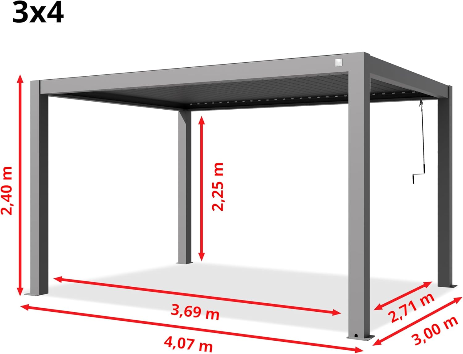 PRIMEYARD - Pergola série aluminium - 3x4 m - lames orientables, gris