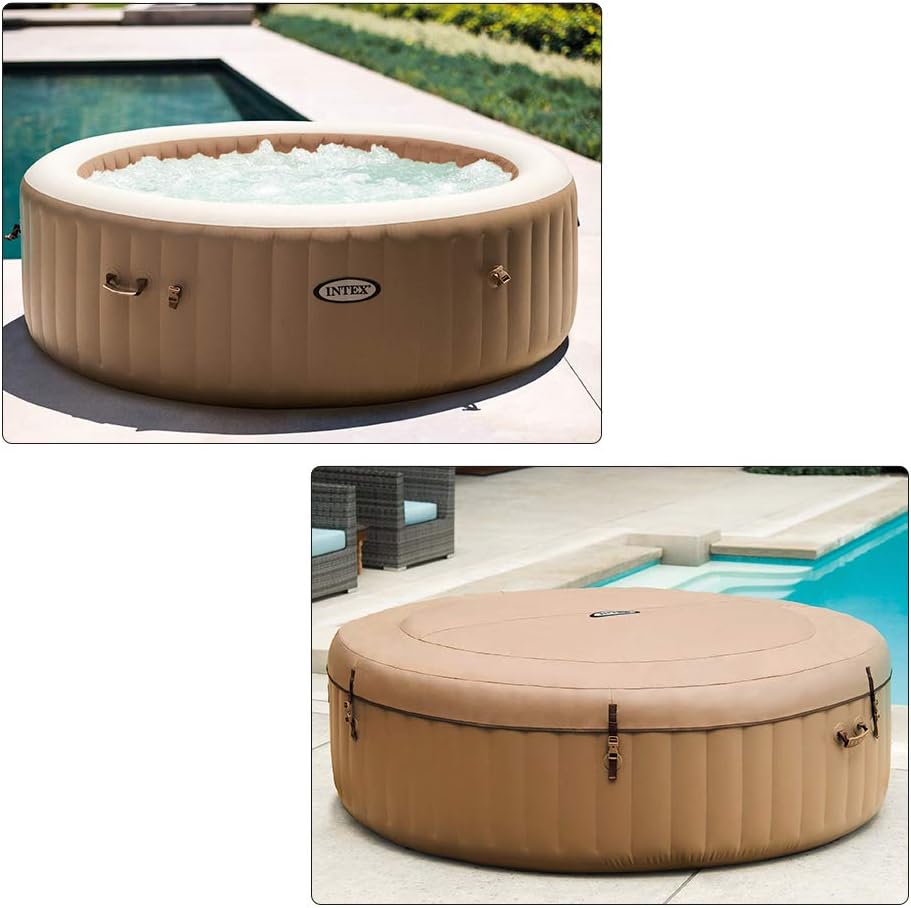 Intex Pure Spa Sahara 6 Places - Spa Gonflable Rond Beige/Tan - 140 Diffuseurs à Bulles - FiberTech - 1098 Litres