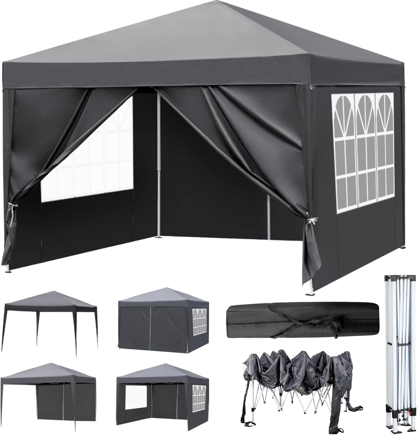 LEADZM - tonnelle pliante - 3x3m - imperméable, UV50+, 4 côtés, réglable
