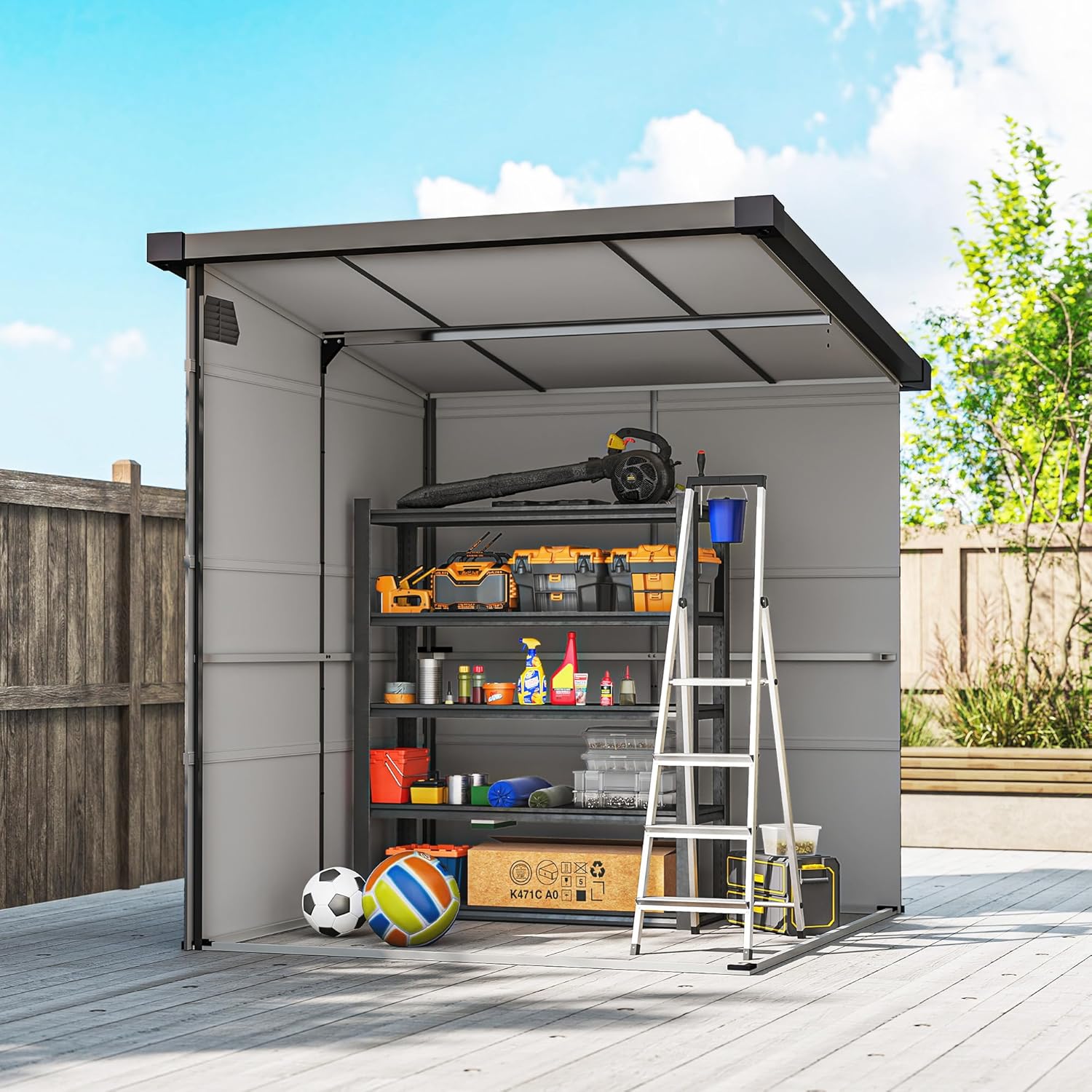 Outsunny - Abri de jardin polypropylène - 190x191x215 cm - double porte fenêtre aérez, gris clair
