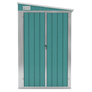 un cabanon bleu avec une porte ouverte