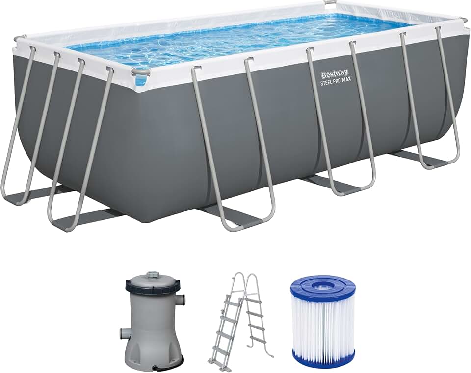 Bestway Steel Pro Max Kit Piscine Hors Sol - 412 cm x 201 cm x 122 cm - Gris foncé