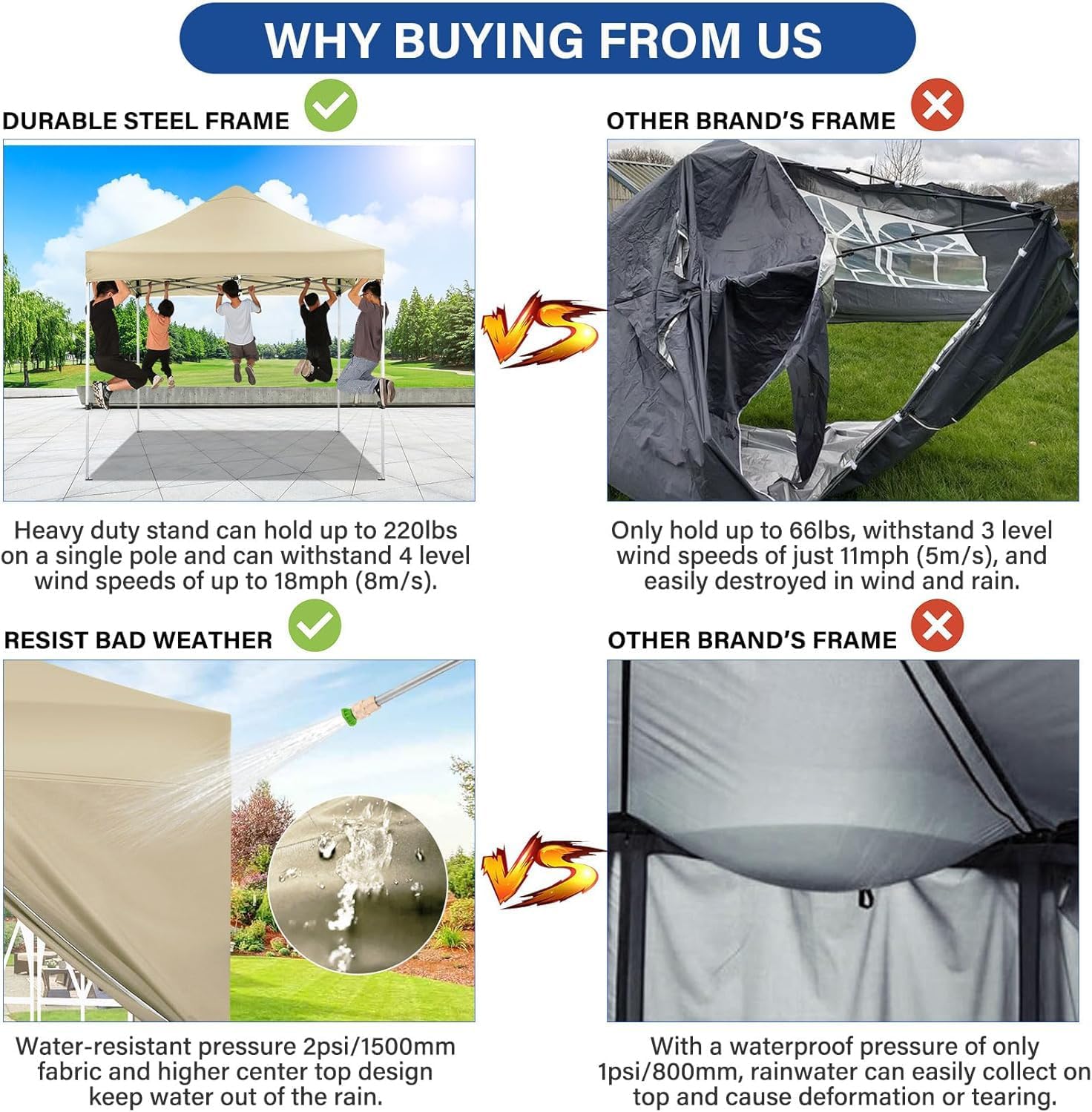 COBIZI - tonnelle pliante - 3x3 m - étanche, hiver, UV50+, 3 hauteurs, 4 panneaux, kaki