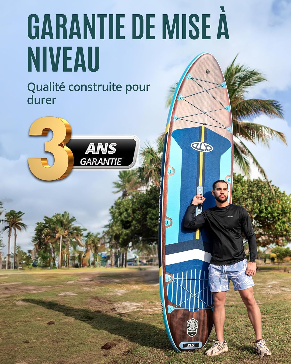 ZLX Paddle Gonflable 350 x 89 cm Extra Large Sup | Planche Stable Antidérapante, Aileron Amélioré, Accessoires Premium, Sac & Pompe Haute Pression, pour Adultes Tous Niveaux avec Siège Gonflable