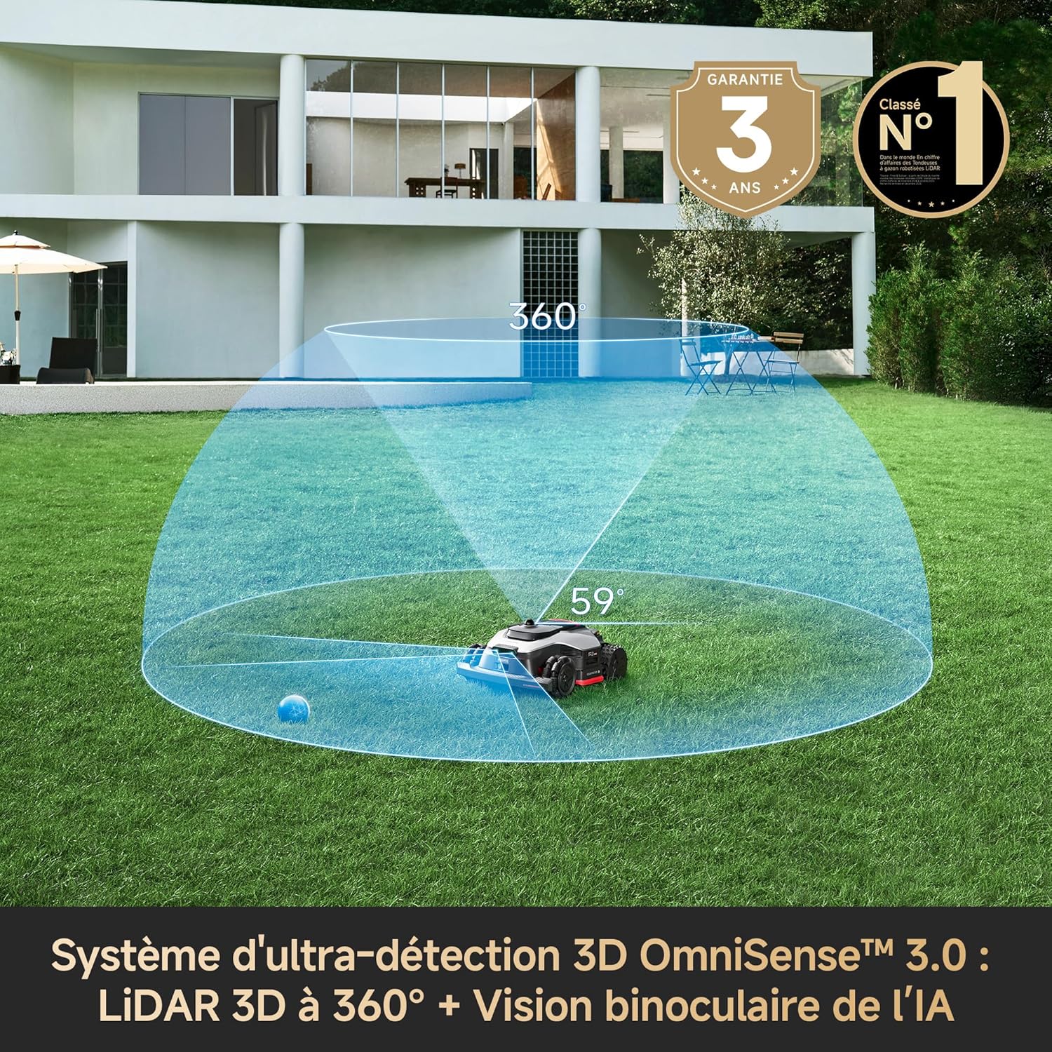 Dreame - A3 AWD Pro - 3500 m² - AWD, LiDAR 3D, IA, pente 80%, bord <3cm