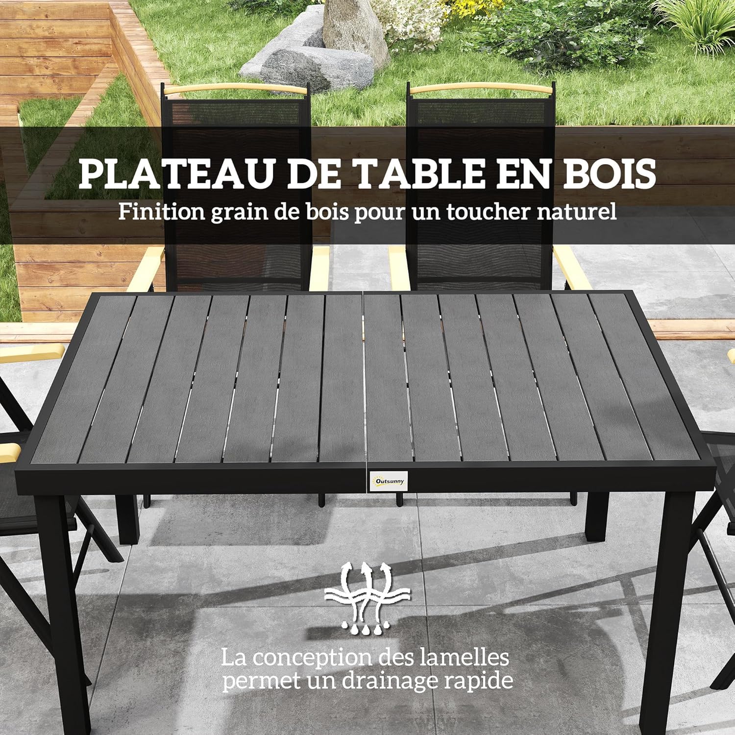 Outsunny - Salon de jardin 6 places - 140 cm - aluminium, chaises pliables et inclinables