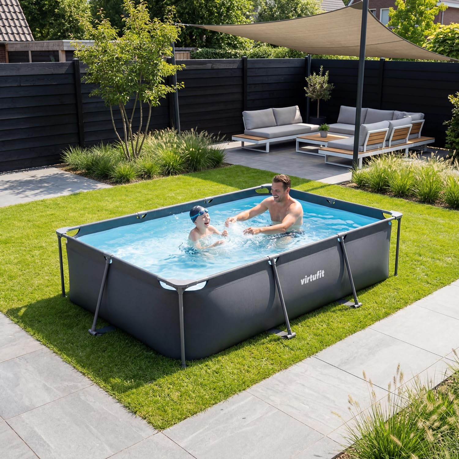 VirtuFit - Piscine rectangulaire Série Noire - 300x210x66 cm - filtre inclus