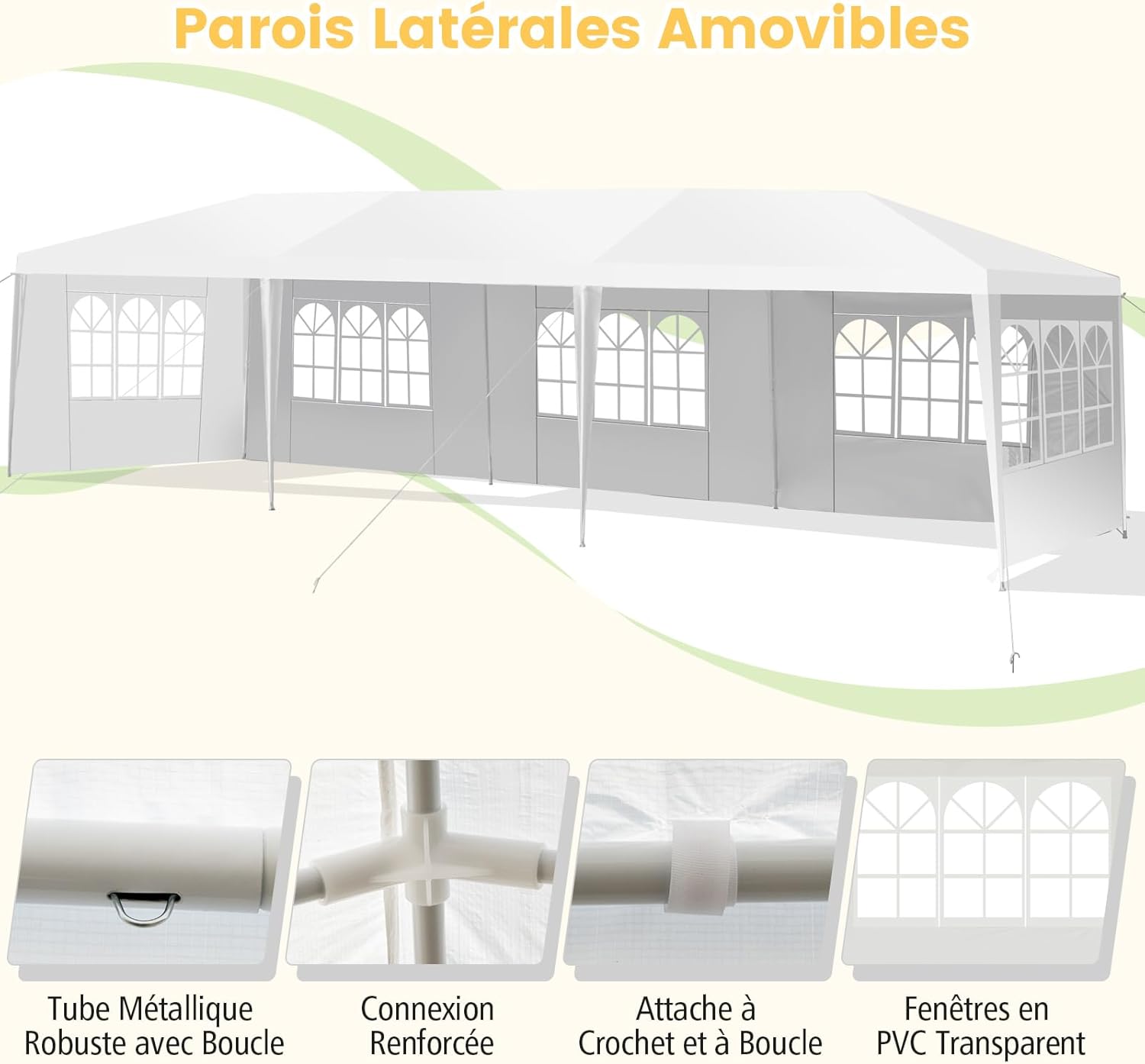 COSTWAY - Tonnelle 3x9m - 5 murs amovibles, piquets solides