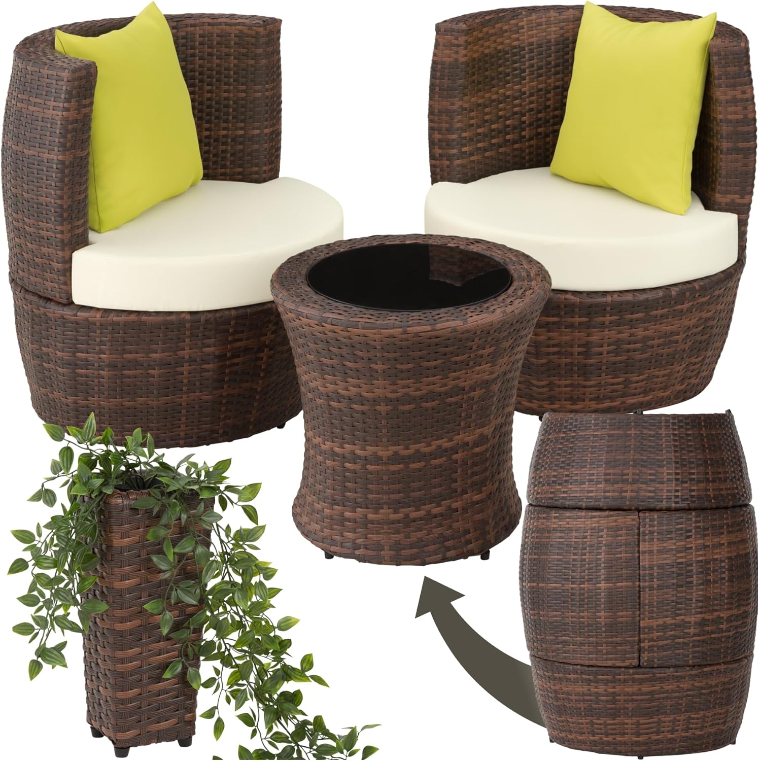 tectake - Salon de jardin 2 places - aluminium & rotin, coussins, pot, balcon